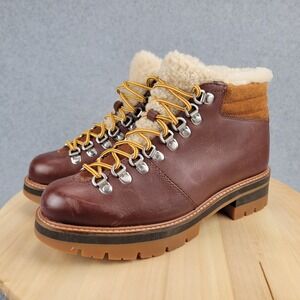 Clarks Orianna Alpine Tan Warmline Leather Faux Fur Hiking Boots Size 9 M